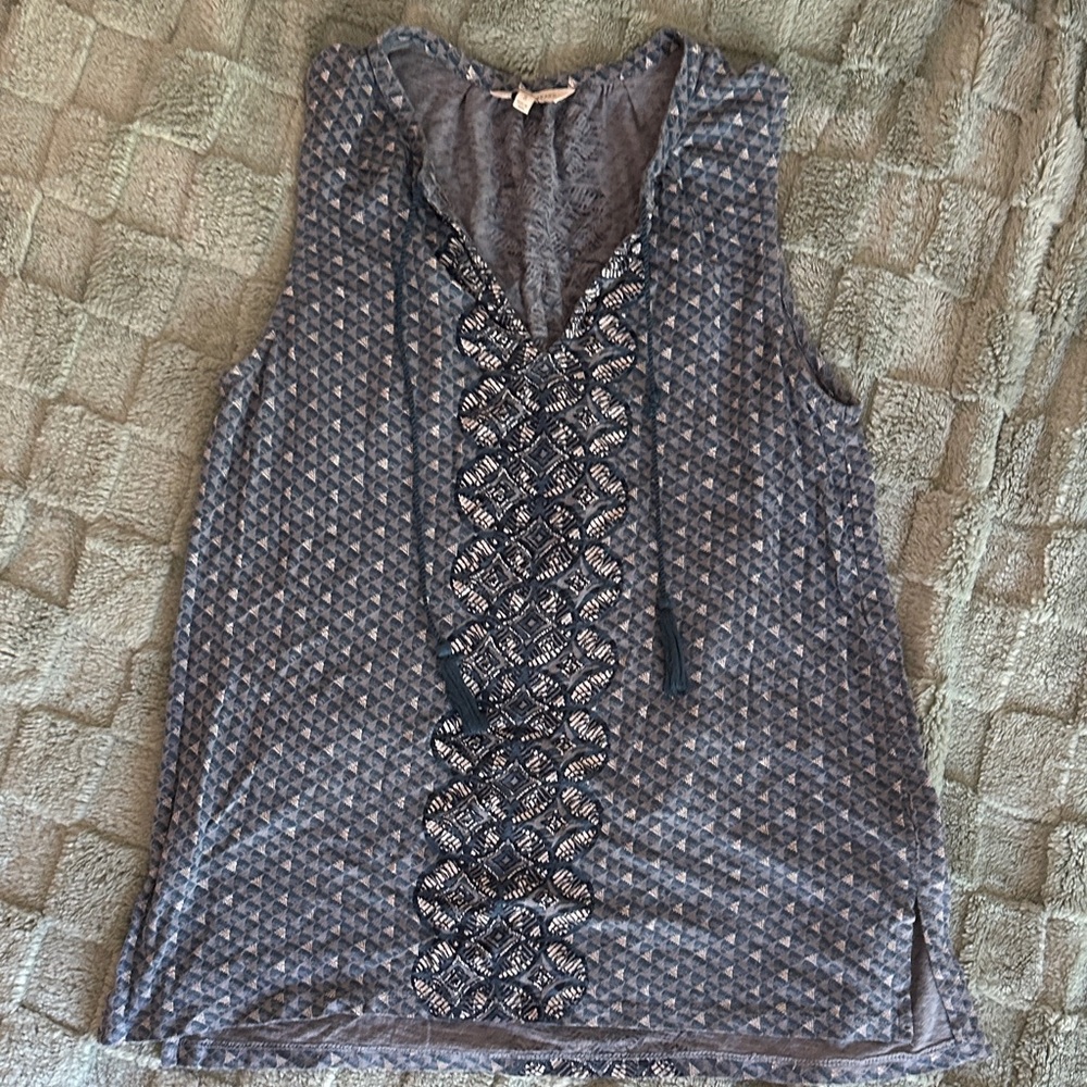 Lucky Brand Gray Blue Tie Front Sleeveless Tank Top